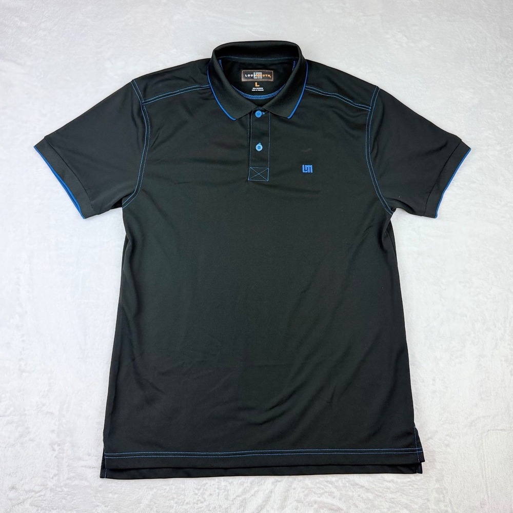 Loudmouth Golf Mens Large Black Blue Contrast Stitch Performance Polo Shirt L